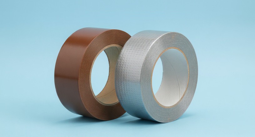 Brown pp tape and silver duct tape colored background