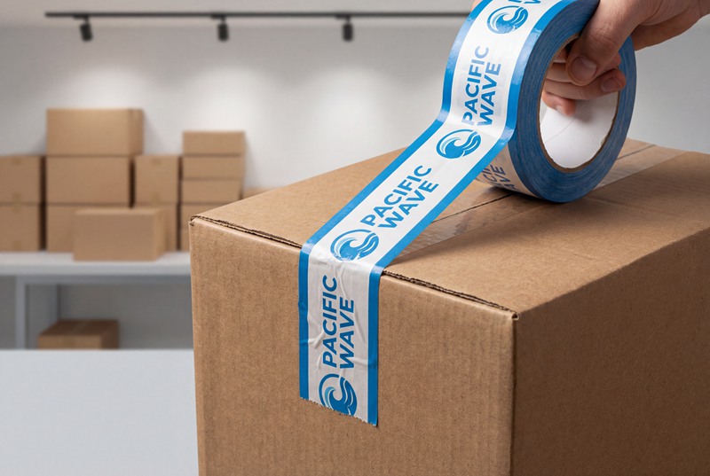 Caja de envío precintada con cinta de marca